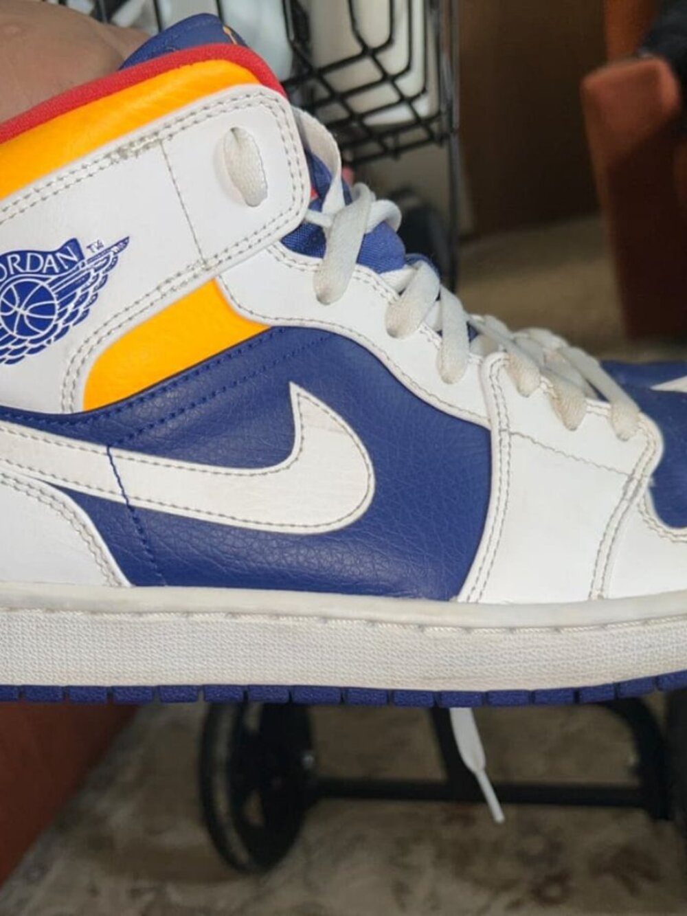 Air Jordan 1 Mid White / Deep Royal Blue / Laser Orange / Red Size US 10.5 Used…